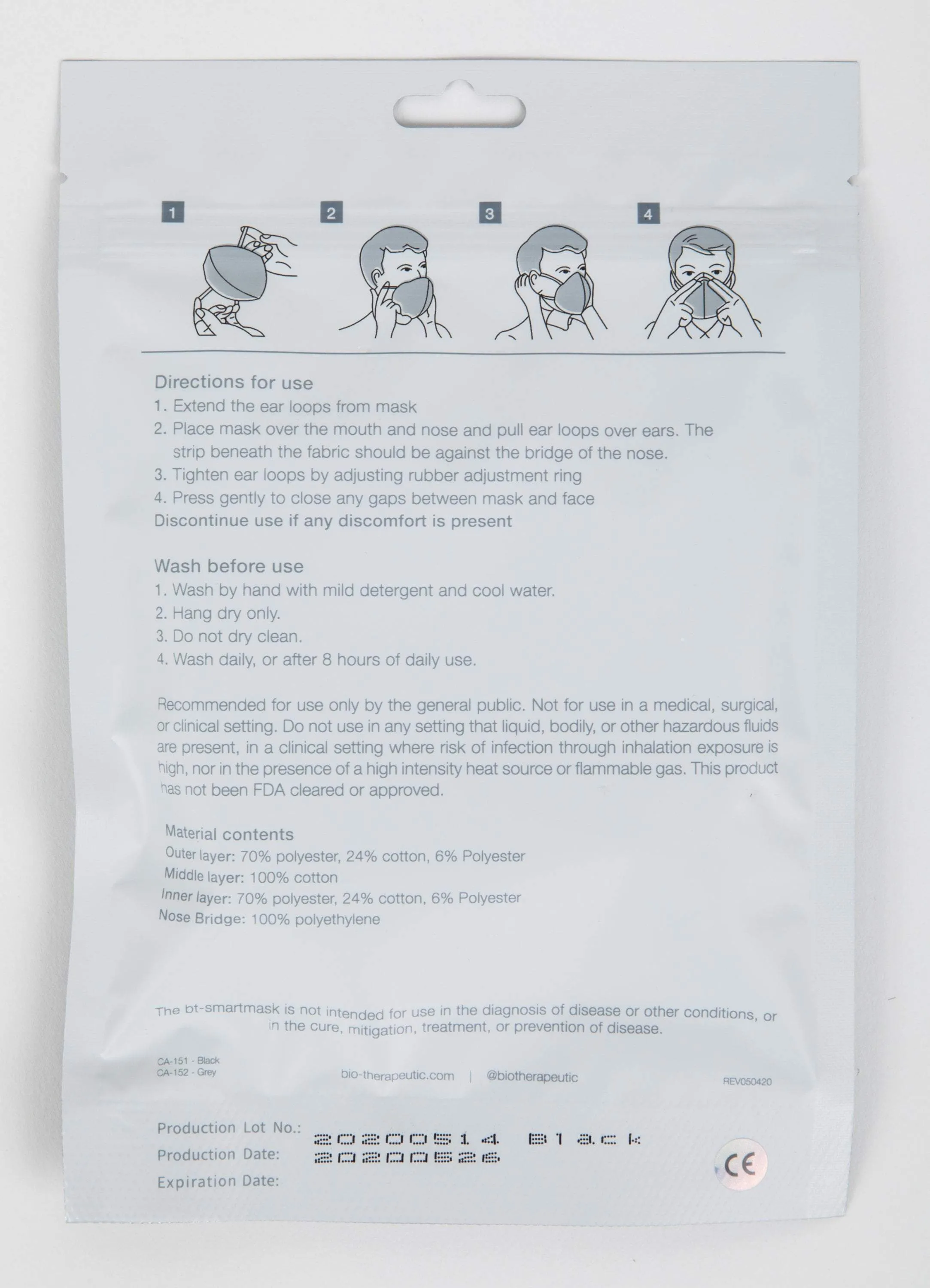 Bio-Therapeutic bt-smartmask 3-Layer Face Covering