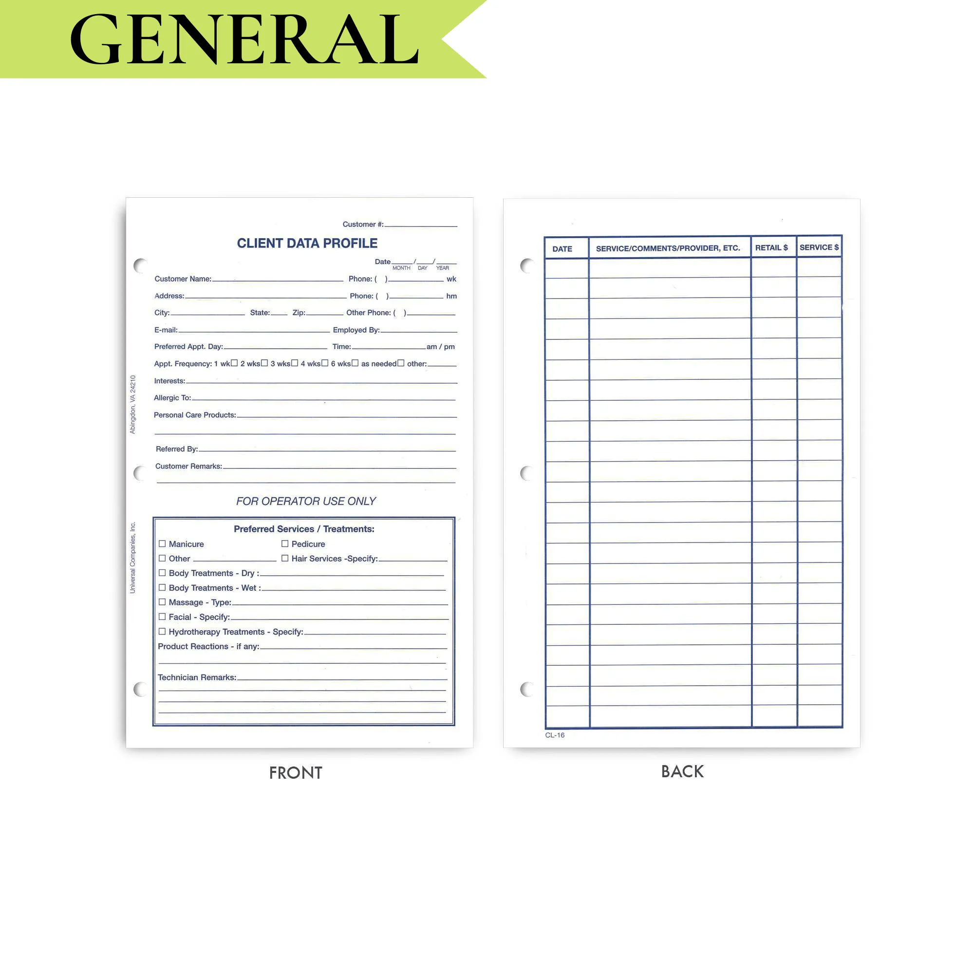 Client Profile Intake Cards, 100 ct