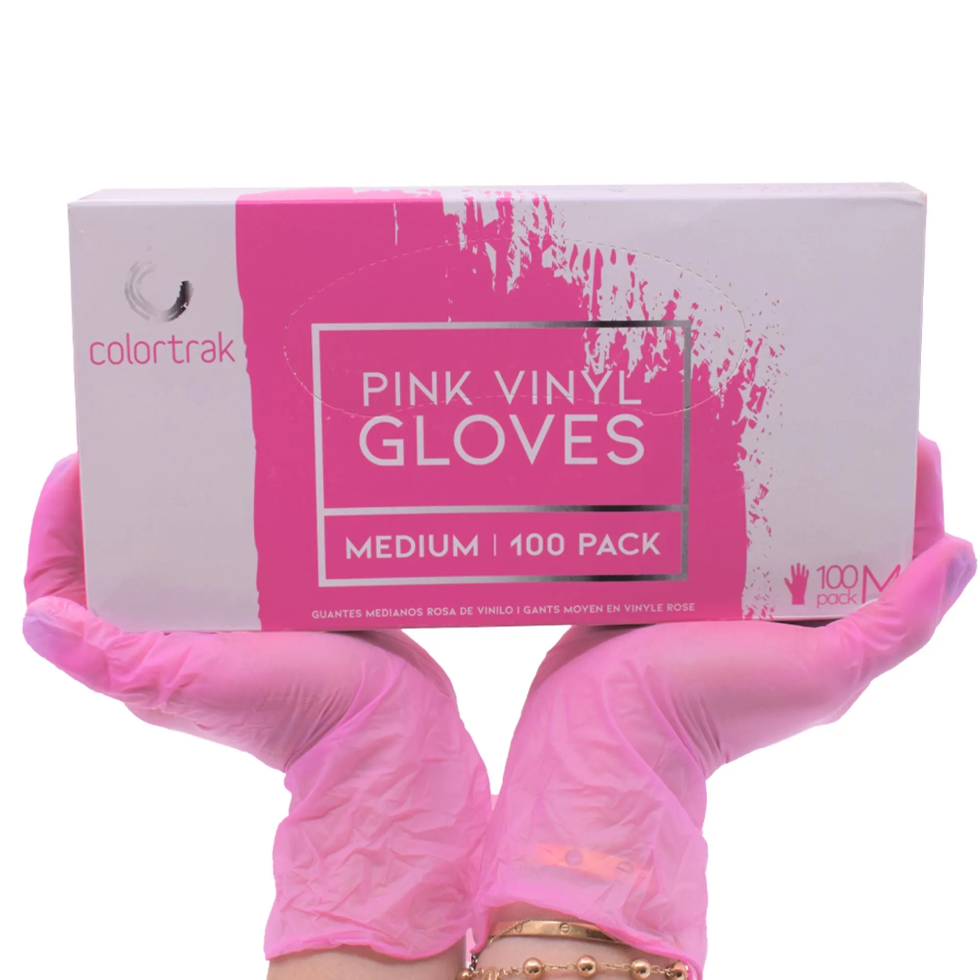 Colortrak Pink Vinyl Gloves, 100 ct