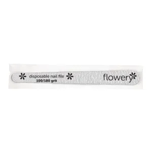 Disposable Nail File, Tapered Wood Core, 100/180 Grit, 100pc, by Flowery