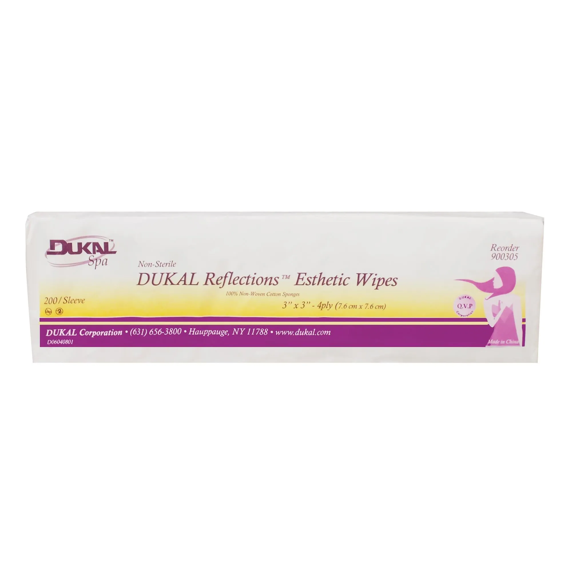 DUKAL Reflections 100% Cotton Non Woven Esthetic Wipe, 3"x3" - 200 Pack