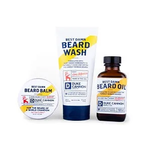 Duke Cannon Beard Lovers Set Featuring Our Best Damn Beard Wash, Balm, Oil and Gute Carrying Bag (Four Piece Bundle)
