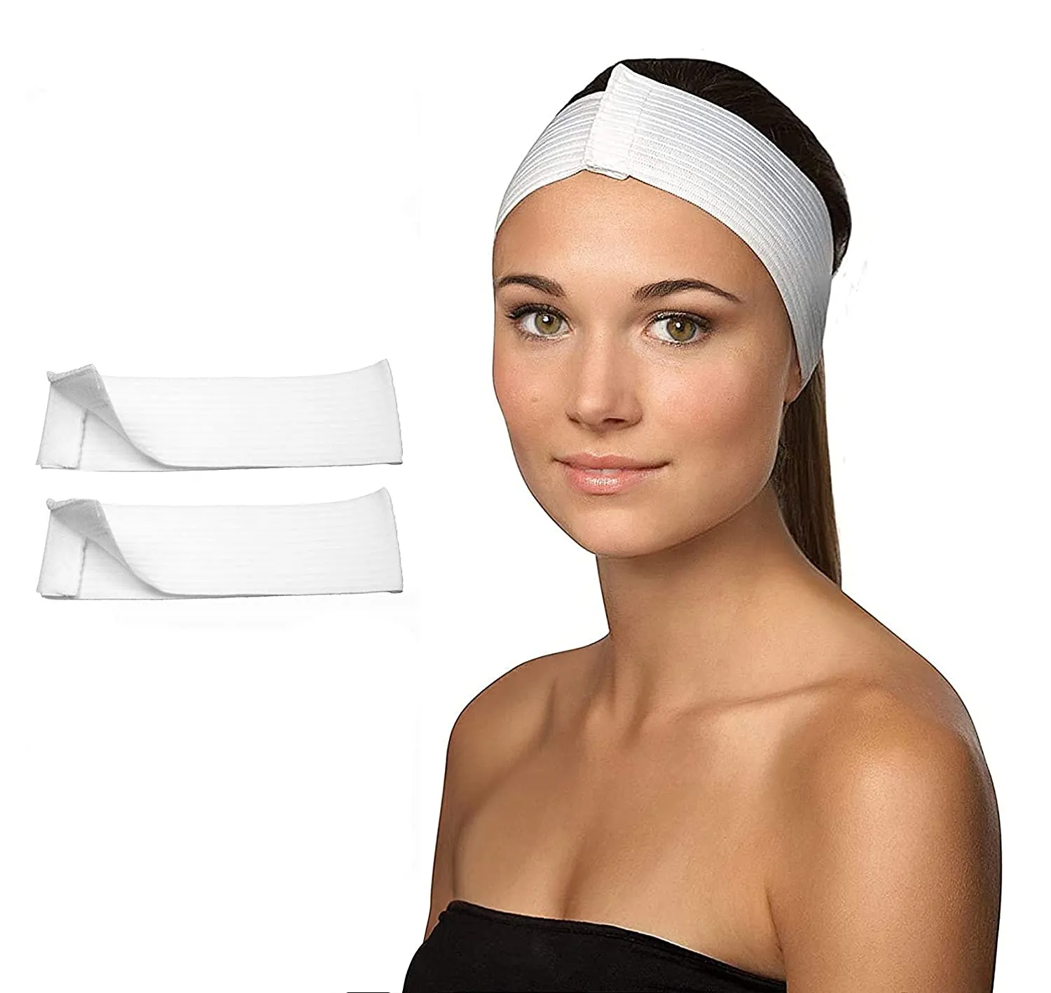Elastic Headbands with Velcro Closure, White, 48 ct